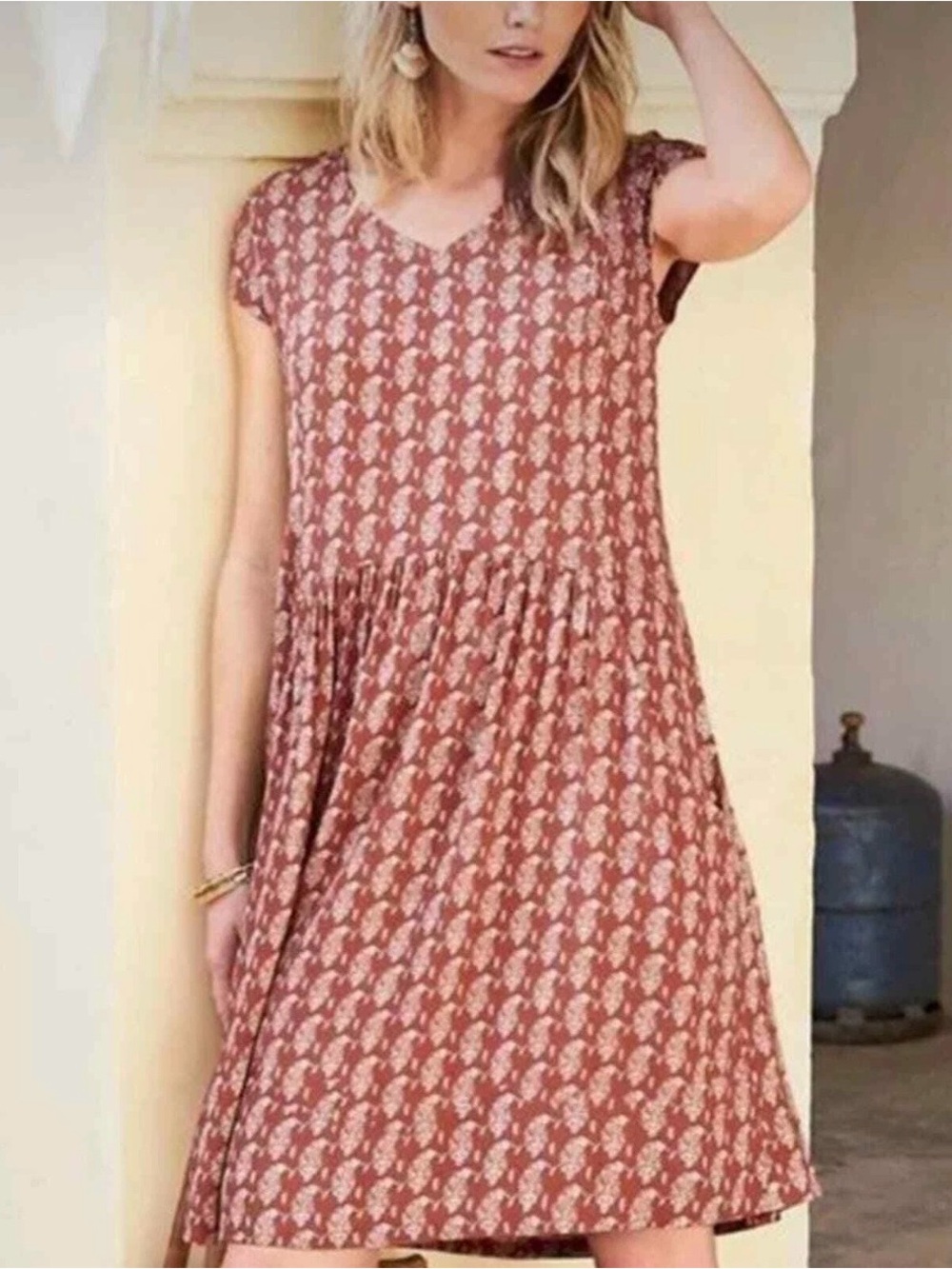 Garnet Hill Summer Day Dress In Rust Size 2 Lined Lightweight Pockets Flowy
